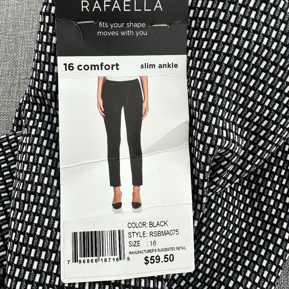 NEW RAFAELLA Dressy Slim Ankle Pullover Pants Black & White msrp $59.50 Size‎ 16